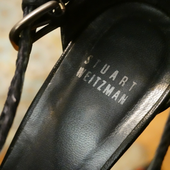 STUART WEITZMAN Woven Raffia Upper & Wrapped Heeled Platform Sandals, size 5½ - Picture 2 of 8